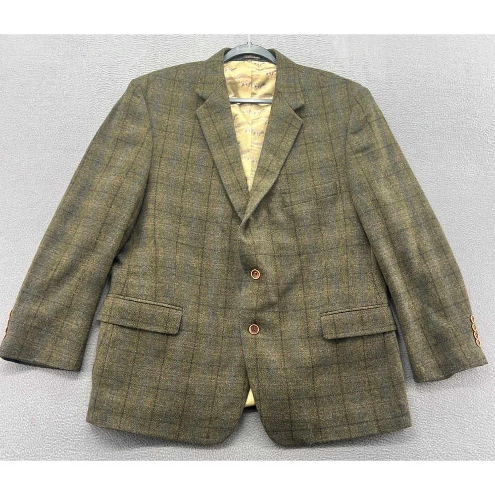 Richie Bland American Legend Blazer Sport Coat Mens 46 Lambswool Olive Plaid